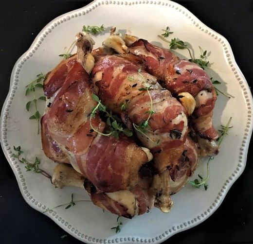 Roasted Pancetta Wrapped Chicken Legs